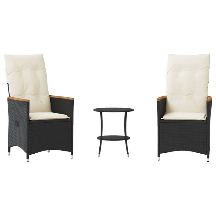 Set bistro cu perne, 3 piese, negru, poliratan - WALTI WALTI