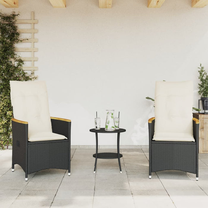 Set bistro cu perne, 3 piese, negru, poliratan - WALTI WALTI