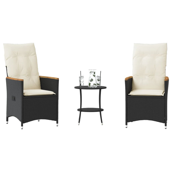 Set bistro cu perne, 3 piese, negru, poliratan - WALTI WALTI