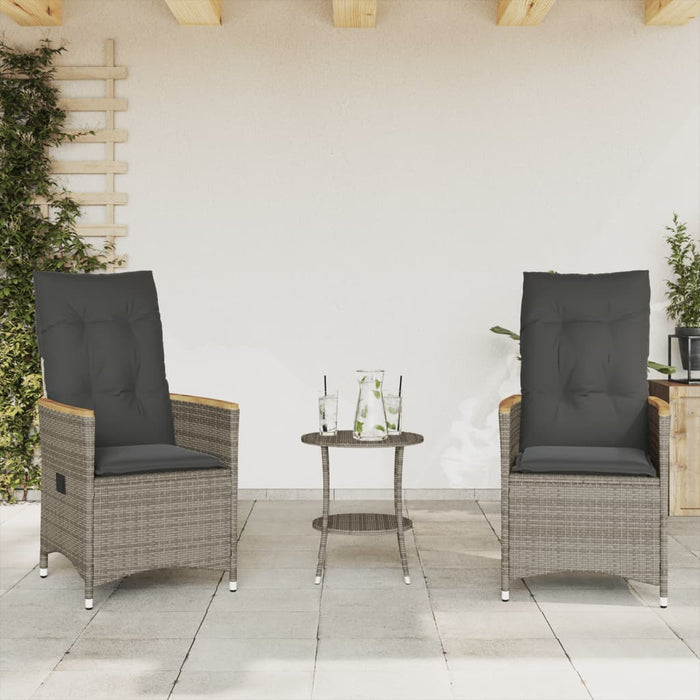 Set bistro de grădină cu perne, 3 piese, gri, poliratan - WALTI WALTI