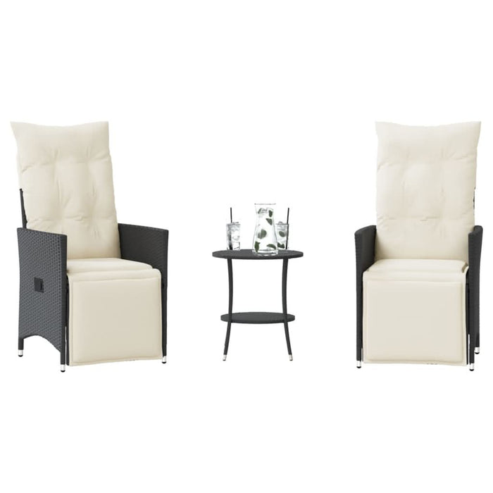 Set bistro cu perne, 3 piese, negru, poliratan - WALTI WALTI