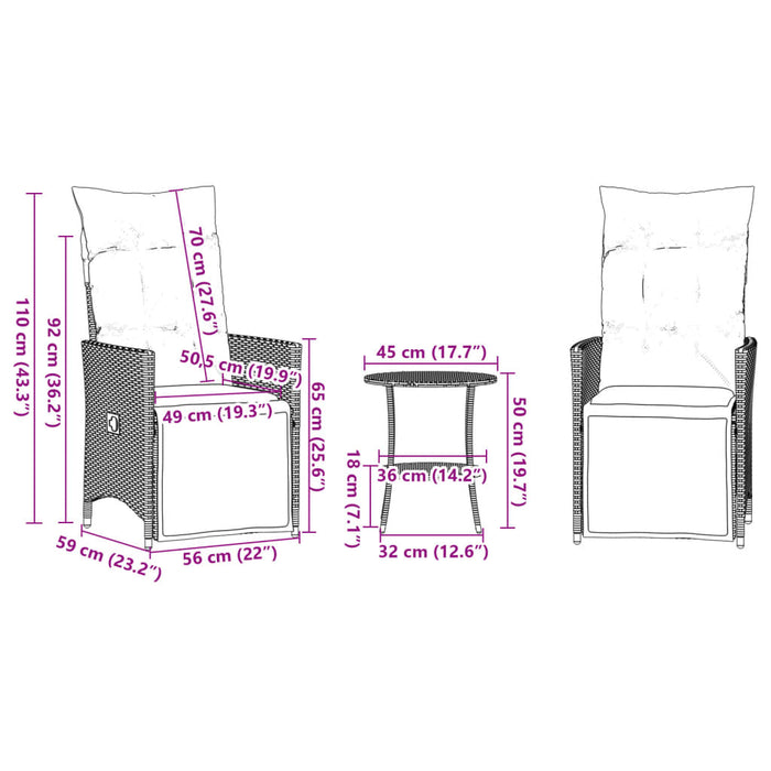 Set bistro cu perne, 3 piese, bej, poliratan - WALTI WALTI