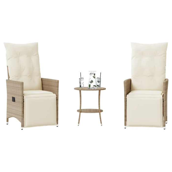 Set bistro cu perne, 3 piese, bej, poliratan - WALTI WALTI