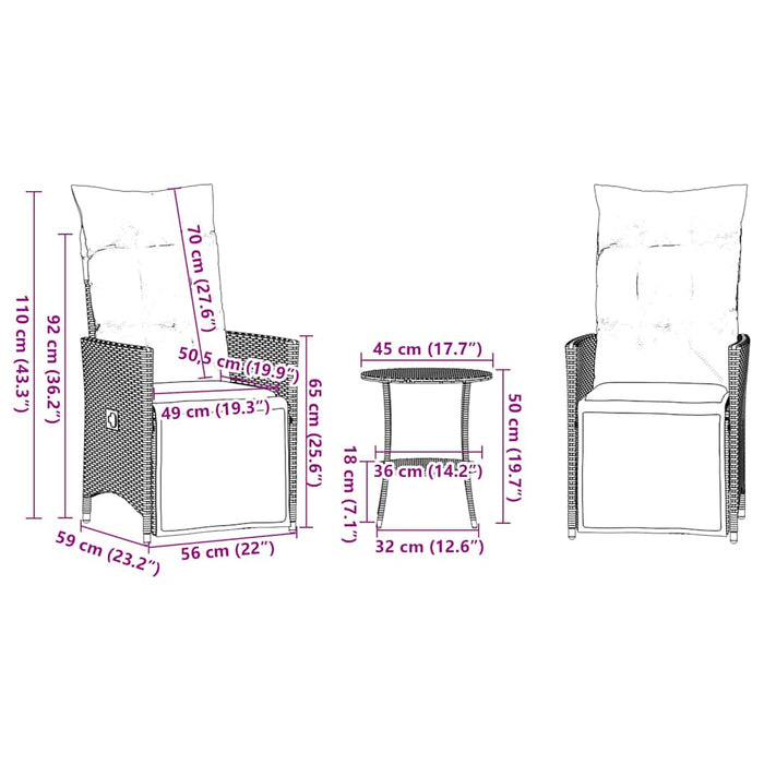 Set bistro 3 piese cu perne, gri, poliratan - WALTI WALTI