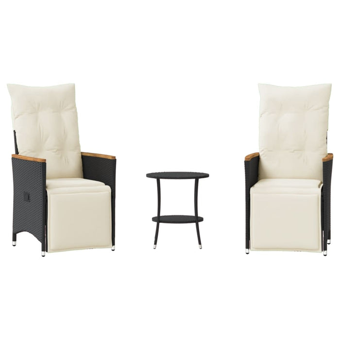 Set bistro cu perne, 3 piese, negru, poliratan - WALTI WALTI