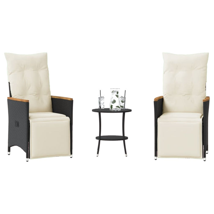 Set bistro cu perne, 3 piese, negru, poliratan - WALTI WALTI