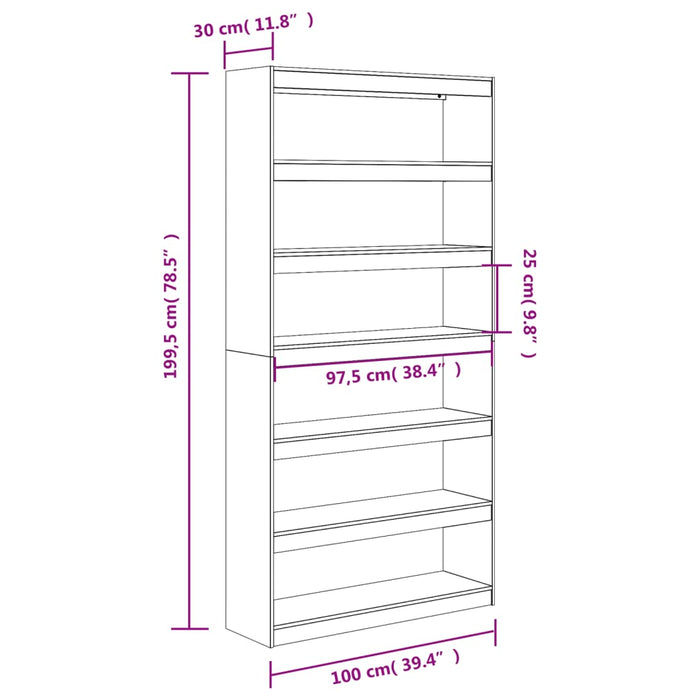 Bibliotecă/Separator cameră, 100x30x199,5 cm, lemn masiv pin - WALTI WALTI