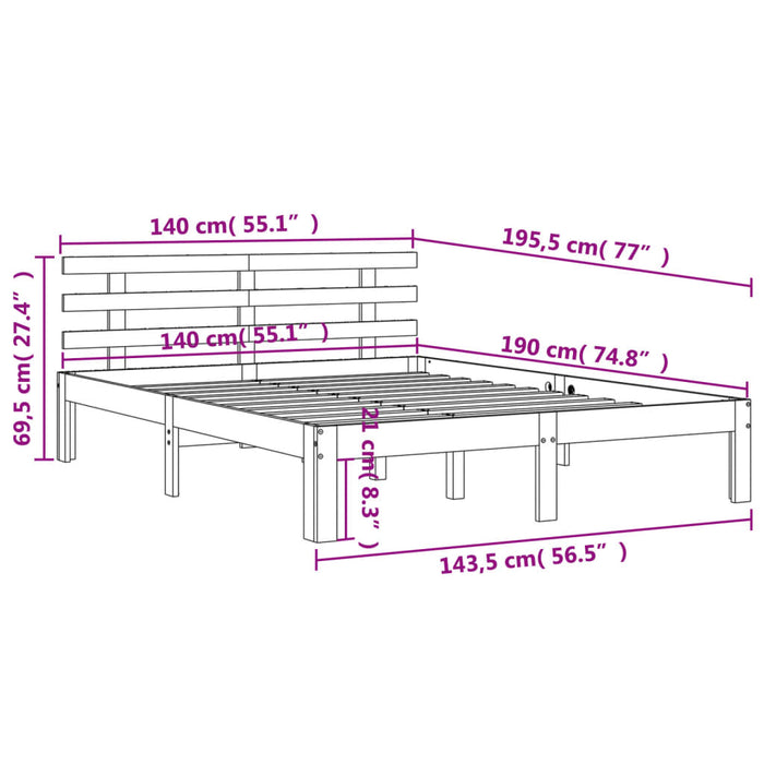 Cadru pat fără saltea, maro ceruit, 140x190 cm, lemn masiv pin - WALTI WALTI