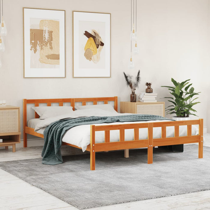 Cadru de pat fără saltea, maro ceruit 150x200 cm lemn masiv pin - WALTI WALTI