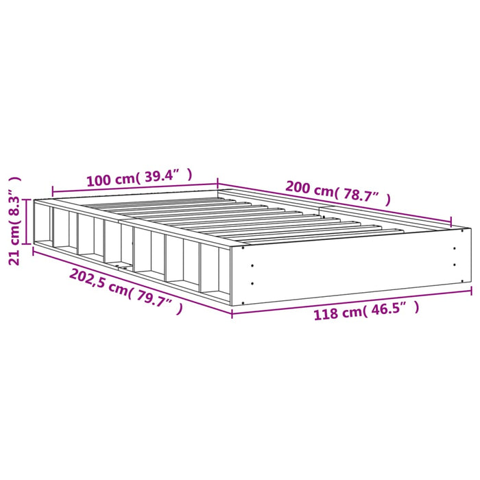 Cadru pat fără saltea, maro ceruit, 100x200 cm, lemn masiv pin - WALTI WALTI