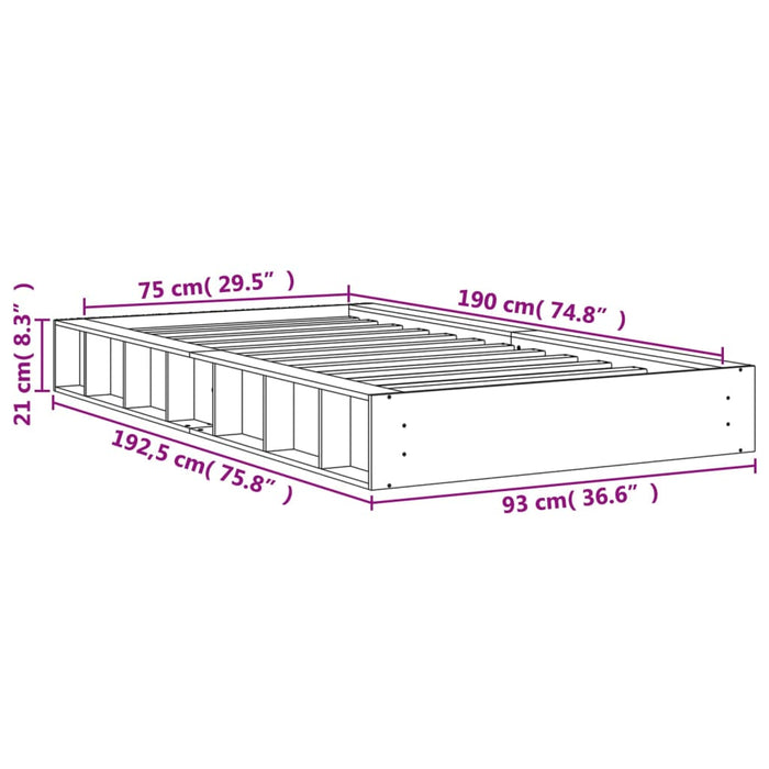 Cadru pat fără saltea, maro ceruit, 75x190 cm, lemn masiv pin - WALTI WALTI