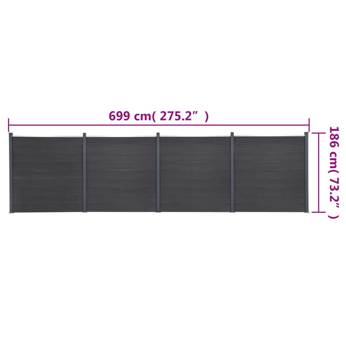 Set panouri pentru gard, gri, 699x186 cm, WPC - WALTI WALTI