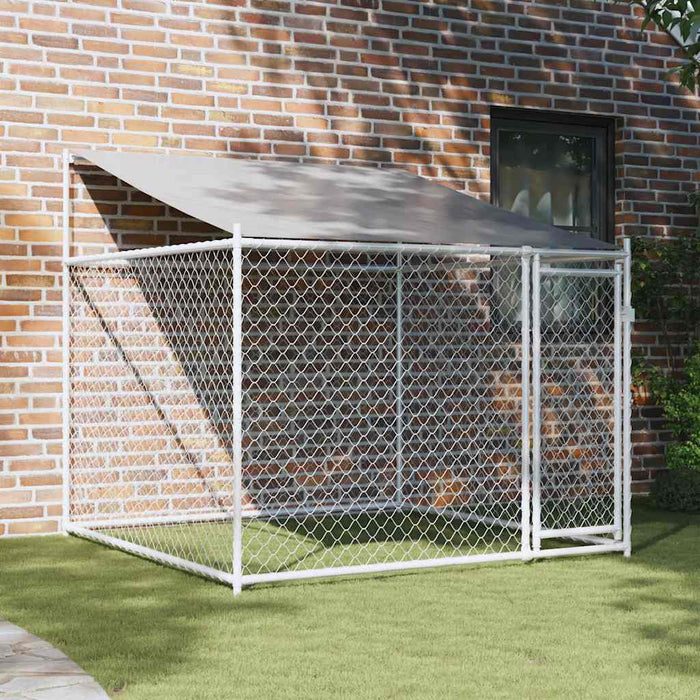 Cușcă de câini cu acoperiș și ușă gri, 2x2x2 m, oțel galvanizat - WALTI WALTI