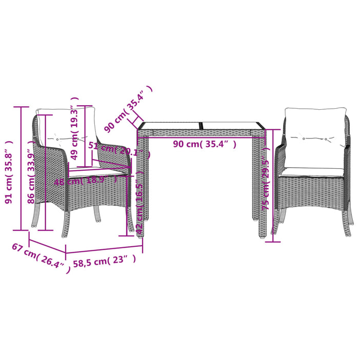 Set mobilier de grădină cu perne, 3 piese, negru, poliratan - WALTI WALTI