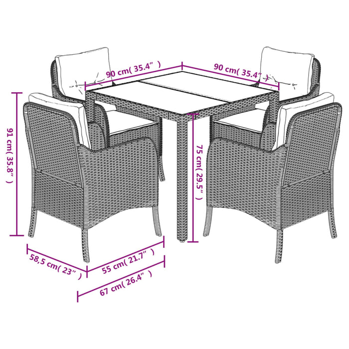 Set mobilier de grădină cu perne, 5 piese, negru, poliratan - WALTI WALTI