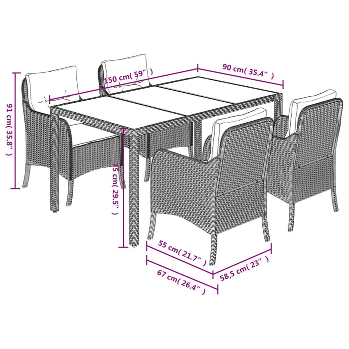 Set mobilier de grădină cu perne, 5 piese, negru, poliratan - WALTI WALTI