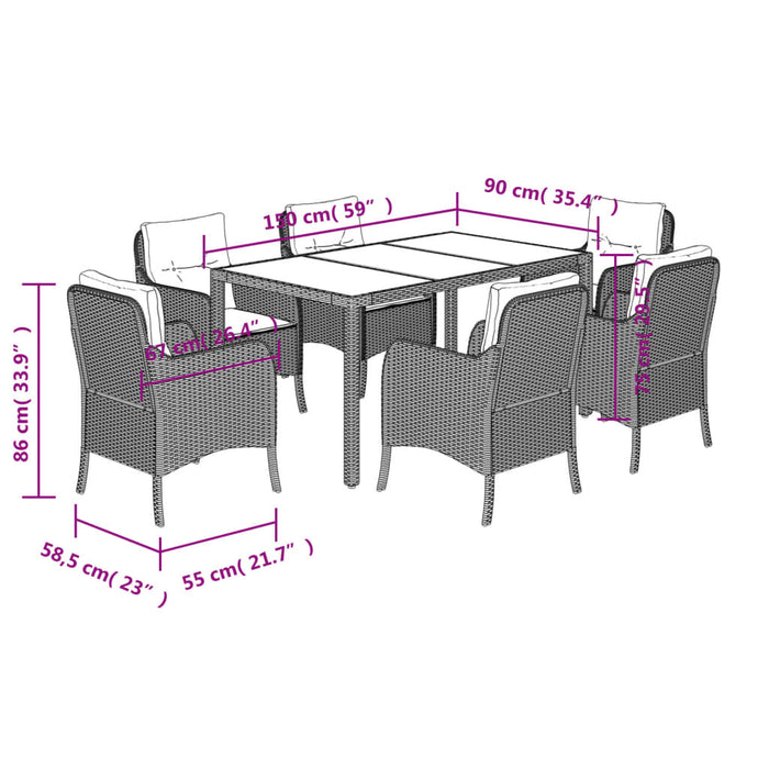 Set mobilier de grădină cu perne, 7 piese, negru, poliratan - WALTI WALTI