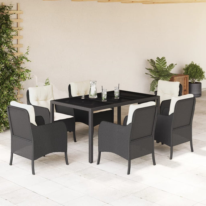 Set mobilier de grădină cu perne, 7 piese, negru, poliratan - WALTI WALTI