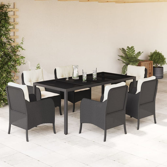 Set mobilier de grădină cu perne, 7 piese, negru, poliratan - WALTI WALTI