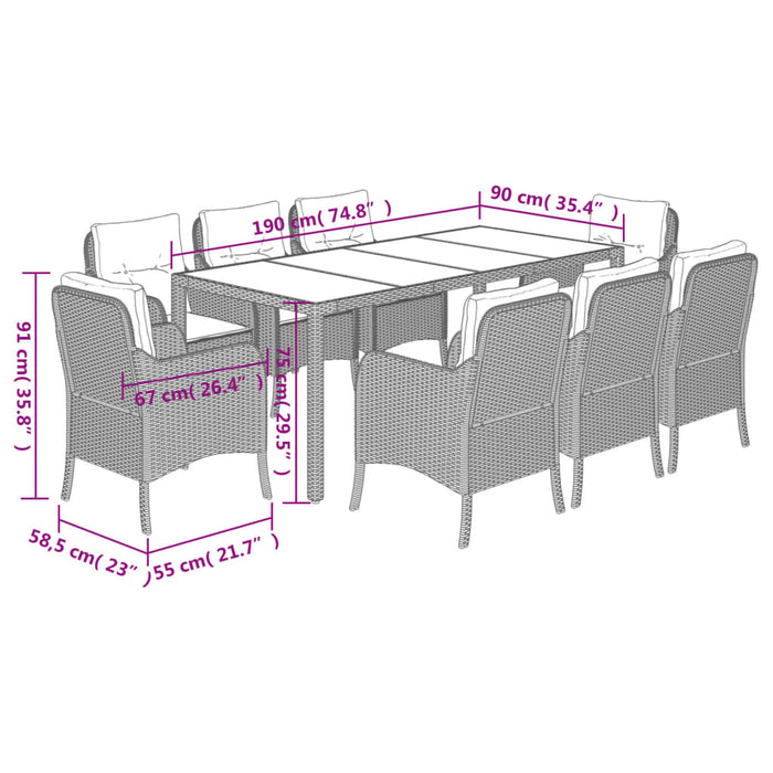 Set mobilier de grădină cu perne, 9 piese, negru, poliratan - WALTI WALTI