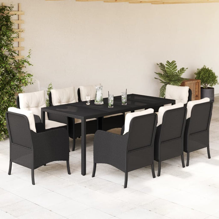 Set mobilier de grădină cu perne, 9 piese, negru, poliratan - WALTI WALTI
