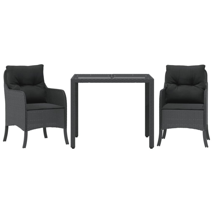 Set mobilier de grădină cu perne, 3 piese, negru, poliratan WALTI