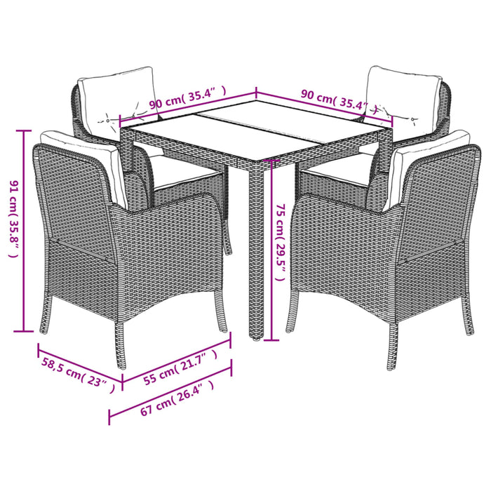 Set mobilier de grădină cu perne, 5 piese, negru, poliratan - WALTI WALTI