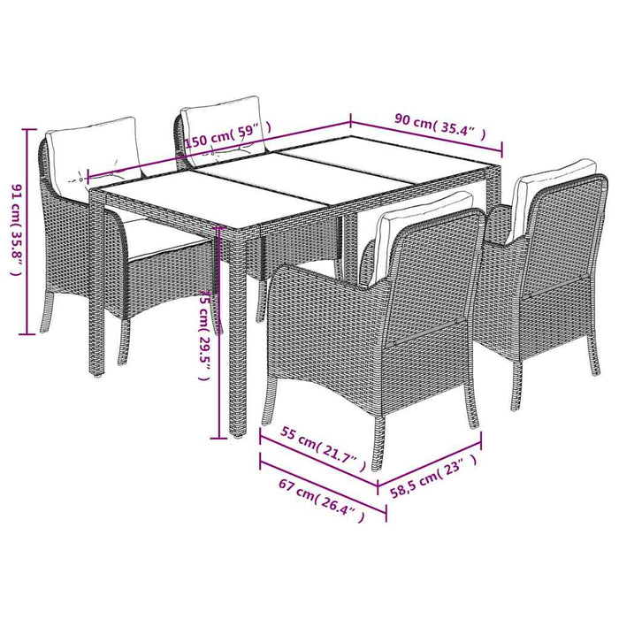 Set mobilier de grădină cu perne, 5 piese, negru, poliratan - WALTI WALTI