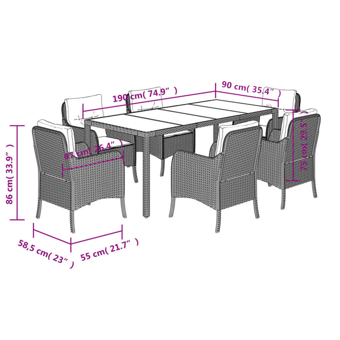 Set mobilier de grădină cu perne, 7 piese, negru, poliratan - WALTI WALTI