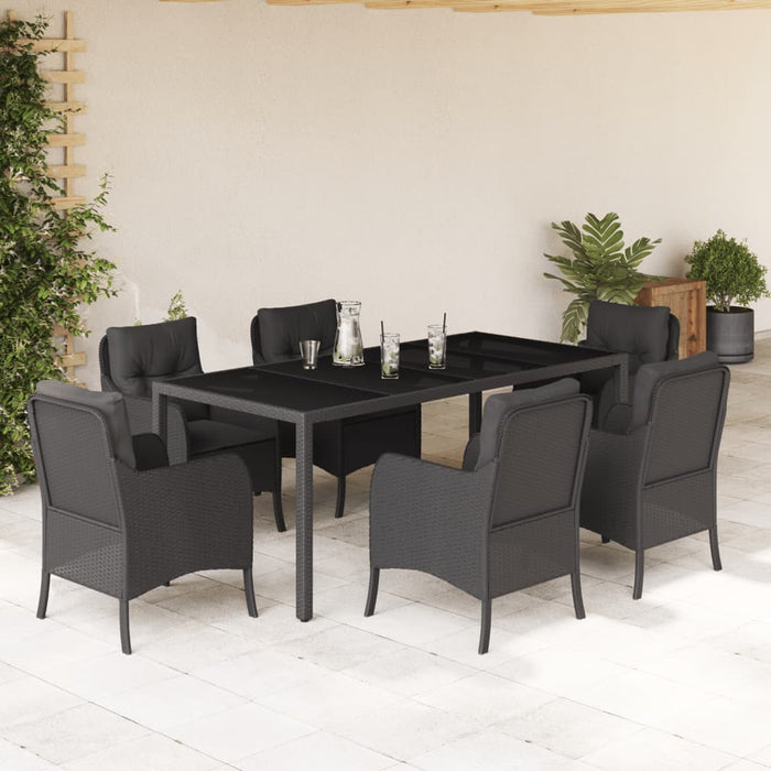 Set mobilier de grădină cu perne, 7 piese, negru, poliratan - WALTI WALTI