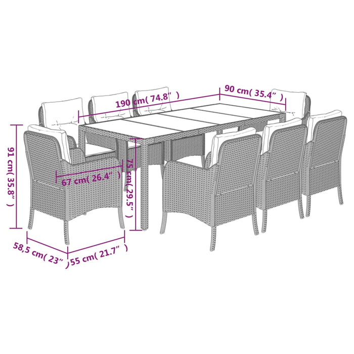 Set mobilier de grădină cu perne, 9 piese, negru, poliratan - WALTI WALTI