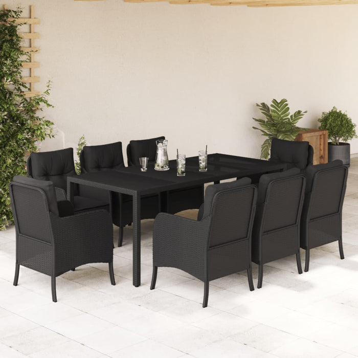Set mobilier de grădină cu perne, 9 piese, negru, poliratan - WALTI WALTI
