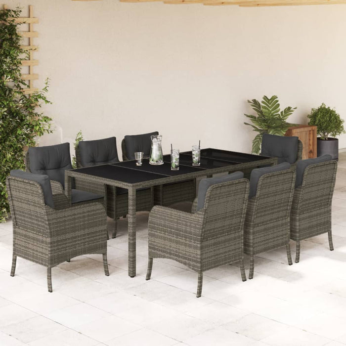Set mobilier grădină cu perne, 9 piese, gri, poliratan - WALTI WALTI