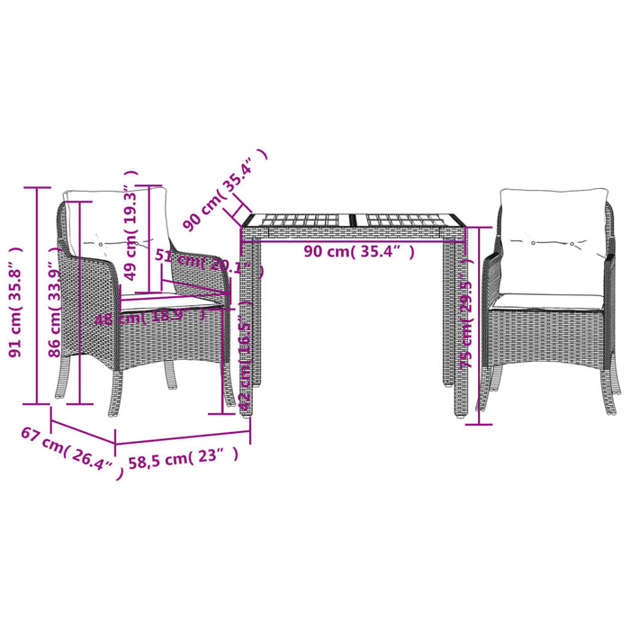 Set mobilier de grădină cu perne, 3 piese, negru, poliratan - WALTI WALTI