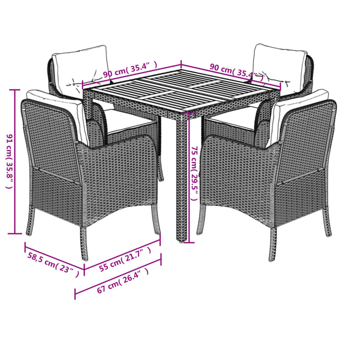 Set mobilier de grădină cu perne, 5 piese, negru, poliratan WALTI