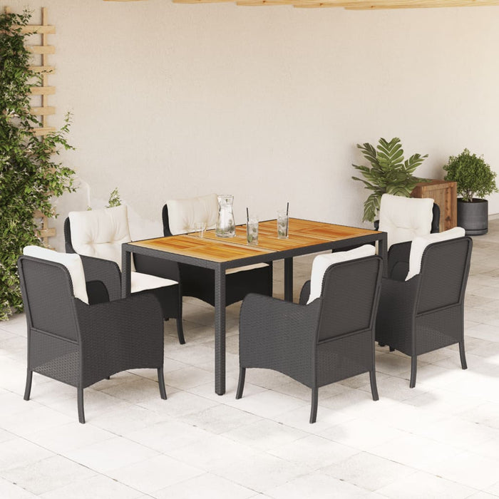 Set mobilier de grădină cu perne, 7 piese, negru, poliratan - WALTI WALTI