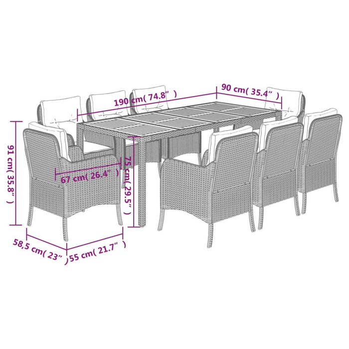 Set mobilier de grădină cu perne, 9 piese, negru, poliratan - WALTI WALTI