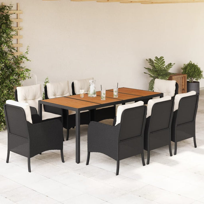 Set mobilier de grădină cu perne, 9 piese, negru, poliratan - WALTI WALTI