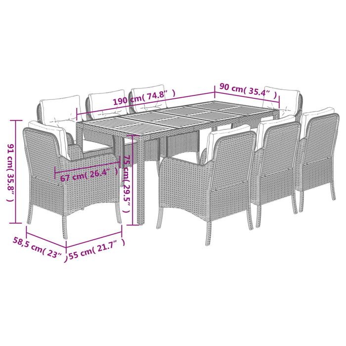 Set mobilier de grădină cu perne, 9 piese, negru, poliratan - WALTI WALTI