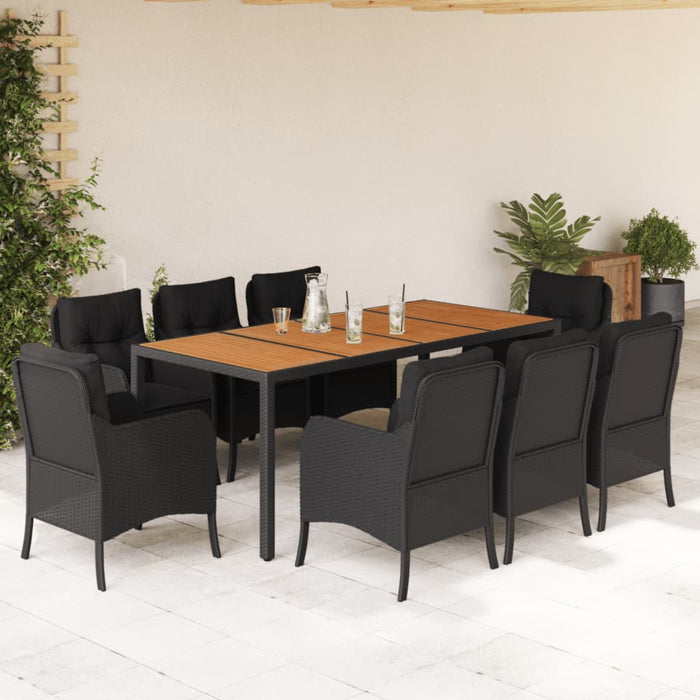 Set mobilier de grădină cu perne, 9 piese, negru, poliratan - WALTI WALTI