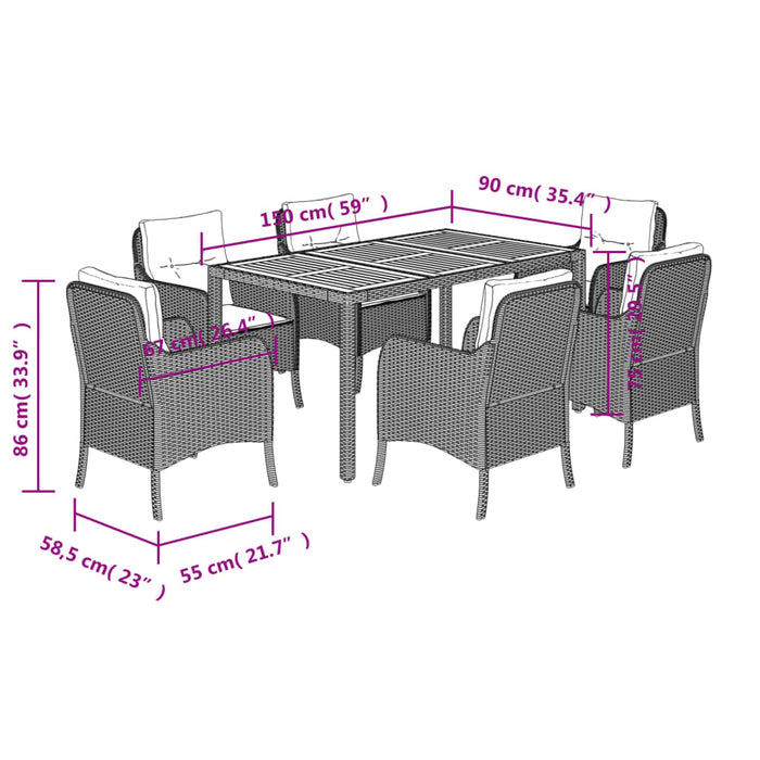 Set mobilier de grădină cu perne, 7 piese, gri, poliratan WALTI