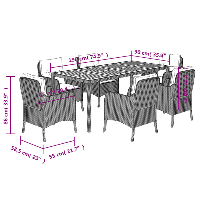 Set mobilier de grădină cu perne, 7 piese, gri, poliratan WALTI