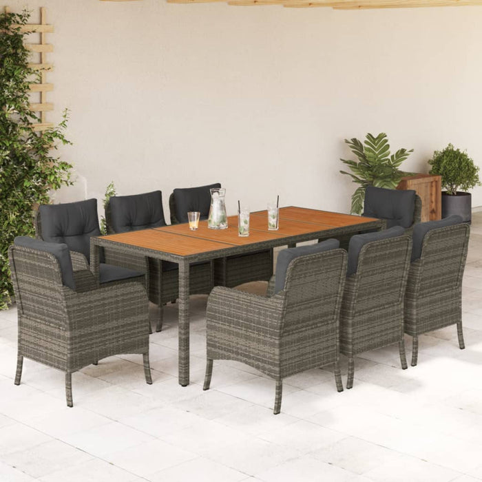 Set mobilier grădină cu perne, 9 piese, gri, poliratan WALTI