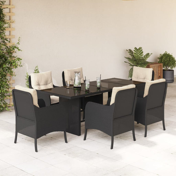 Set mobilier de grădină cu perne, 7 piese, negru, poliratan - WALTI WALTI