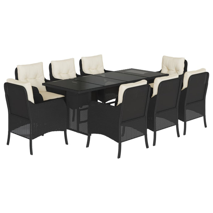 Set mobilier de grădină cu perne, 9 piese, negru, poliratan - WALTI WALTI