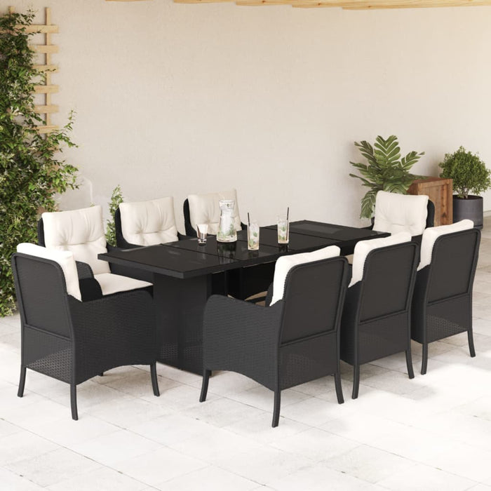 Set mobilier de grădină cu perne, 9 piese, negru, poliratan - WALTI WALTI