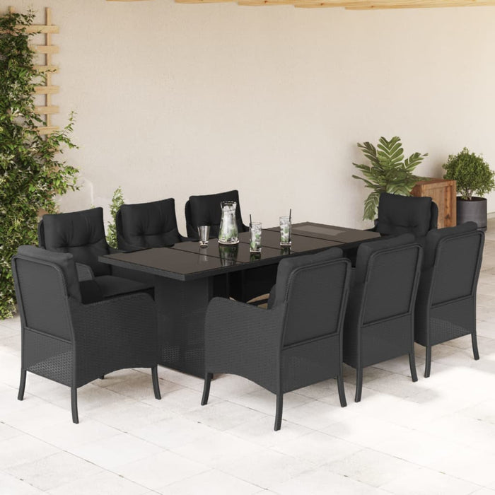 Set mobilier de grădină cu perne, 9 piese, negru, poliratan - WALTI WALTI
