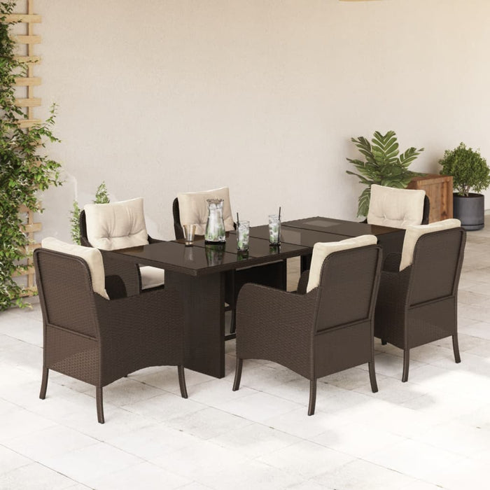 Set mobilier de grădină cu perne, 7 piese, maro, poliratan WALTI