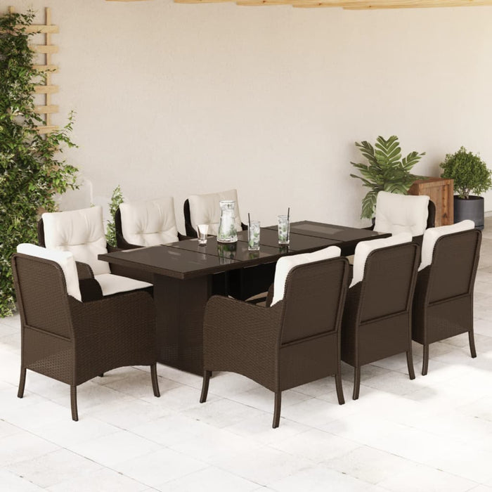 Set mobilier de grădină cu perne, 9 piese, maro, poliratan WALTI