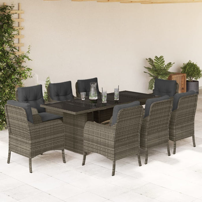 Set mobilier grădină cu perne, 9 piese, gri, poliratan - WALTI WALTI